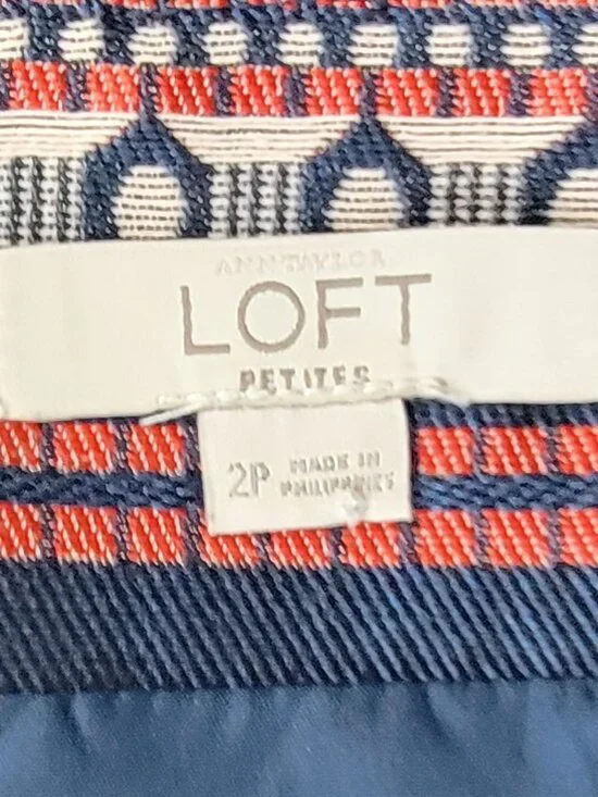 LOFT Coral Navy Gold Tan Aztec Stripe Cotton Blend A-line Mini Skirt - 2P - Picture 9 of 9